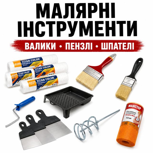 Валики, пензлики, шпателі та малярне приладдя