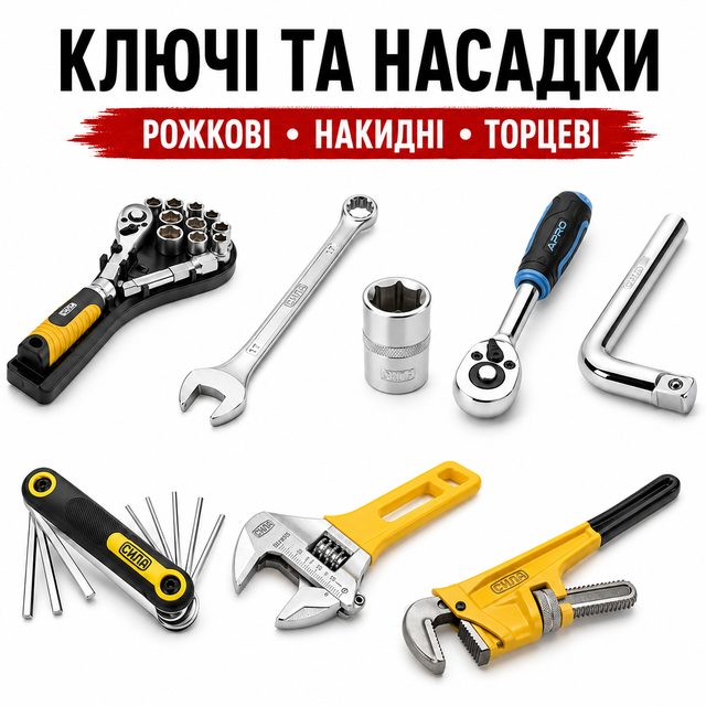 Ключі: накидні, ріжкові, комбіновані та головки