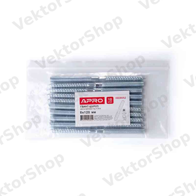 Винт-шуруп М8x120мм. (шпилька двухрезьбовая) TORX (пач. 10 шт.) APRO — фото 3