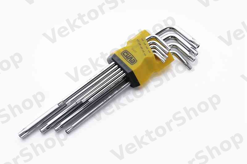 Набор торцевых ключей Torx T10, T15, T20, T25, T27, T30, T40, T45, T50 длинных CrV (9шт) СИЛА