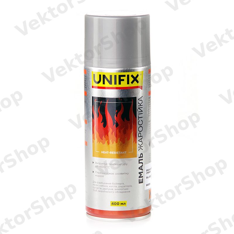 Емаль жаростійка RAL 9022 Срібло 400мл UNIFIX
