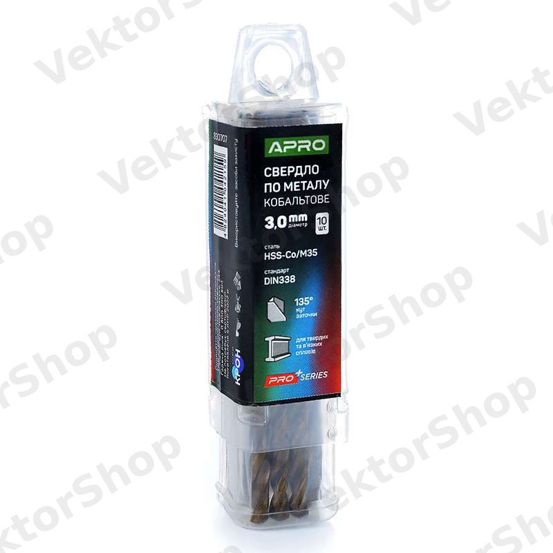 Свердло по металу кобальтовое HSS-Co/M35 Ø3.0мм (тубус, кратно 10шт) PRO APRO — фото 1