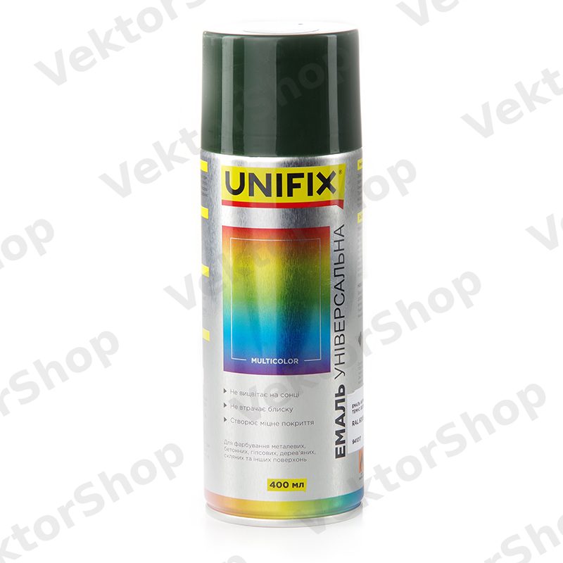 Эмаль акриловая универсальная RAL 6005 Темно-зеленый гл. 400мл UNIFIX — фото 1