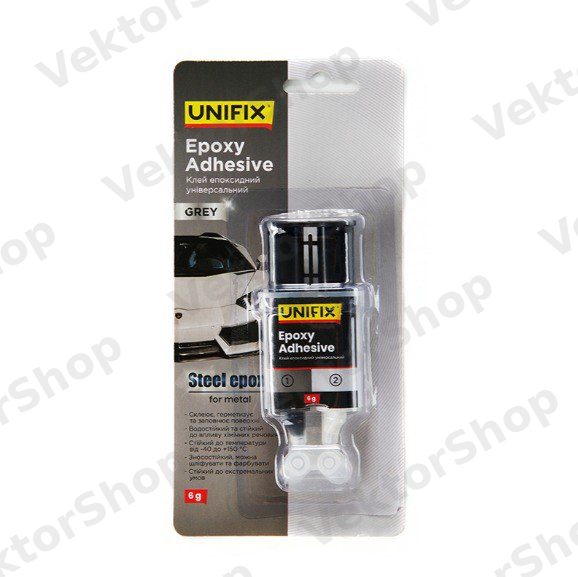 Клей епоксидний двокомпонентний для металу шприц (сірий) 6г UNIFIX