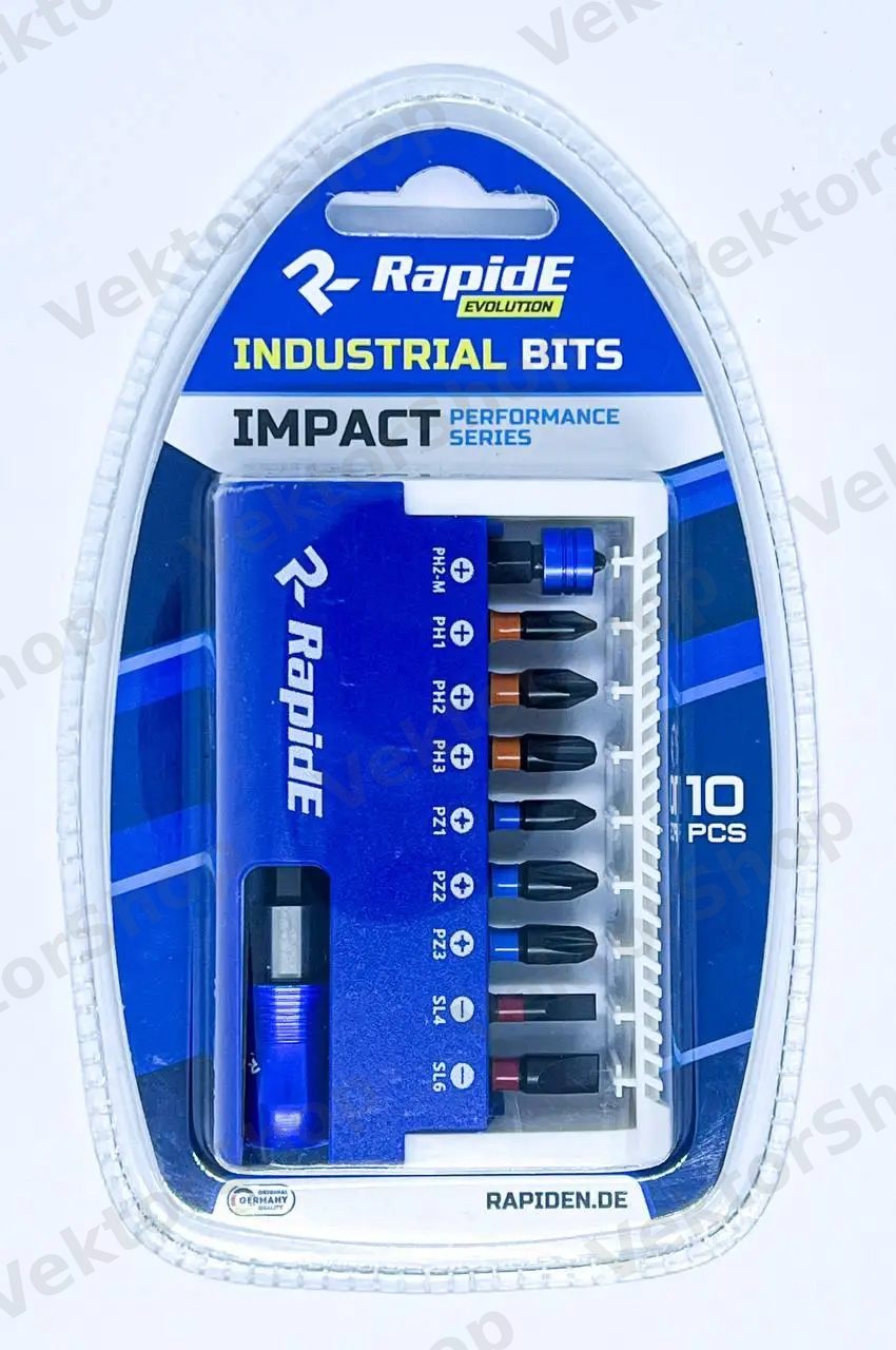 Набір біт RapidE Impact 25mm 10pcs (9шт біт + магнітний біто-тримач 60mm з фіксатором) — фото 1