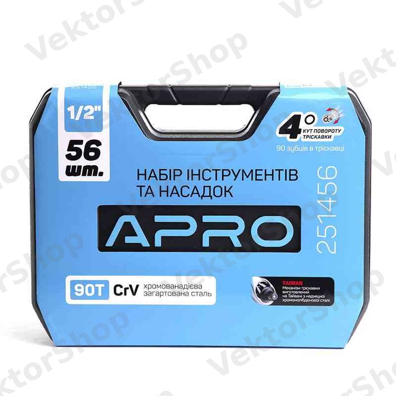 Набор насадок и инструментов CrV ½ ( 90Т) (56 шт) APRO — фото 8