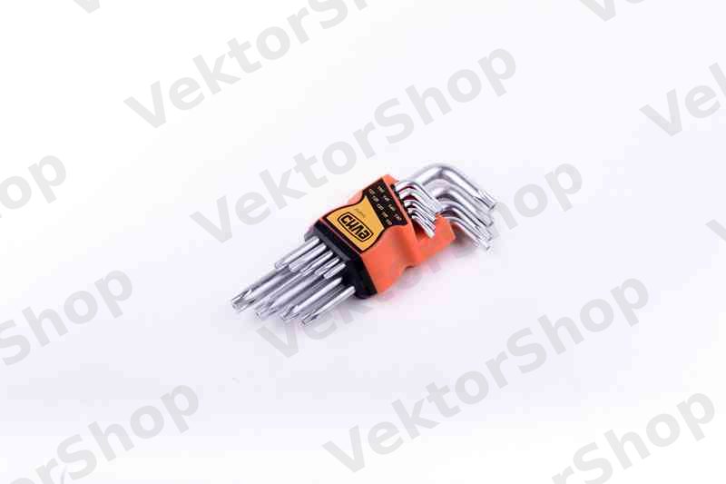 Набір торцевих ключів Torx T10, T15, T20, T25, T27, T30, T40, T45, T50 коротких CrV (9шт) СИЛА — фото 1