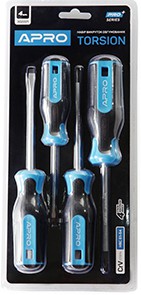 Набір викруток гумових APRO 4шт, CrV (PH2х100, PH1х100, SL5х100, SL3х75)