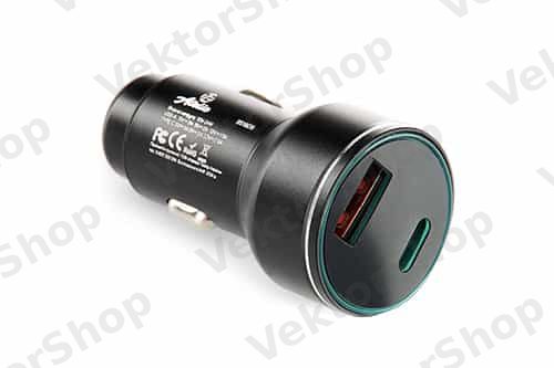 Автомобільний зарядний пристрій USB/Tipe-C (12/24V - 5V 3A) чорний з підсвічуванням 12 Atelie