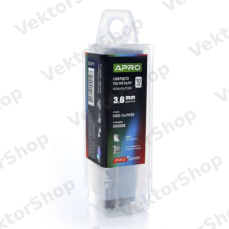 Сверло по металлу кобальтовое HSS-Co/M35 Ø3.8мм (тубус, кратно 10шт) PRO APRO — фото 2