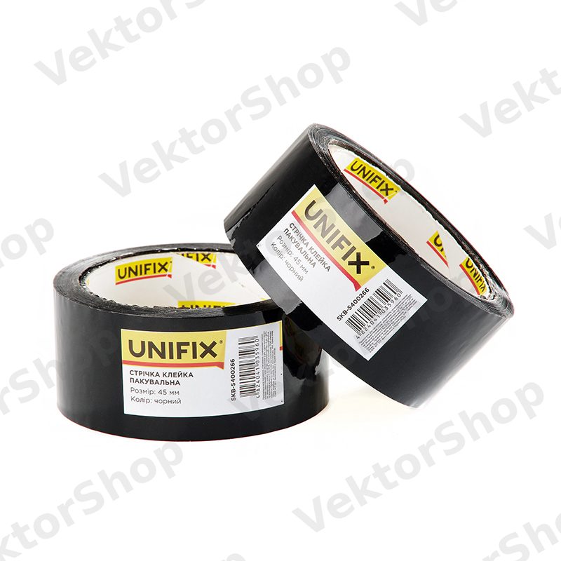 Лента клейкая упаковочная черная 45мм 200 SKB-5400266 UNIFIX — фото 1