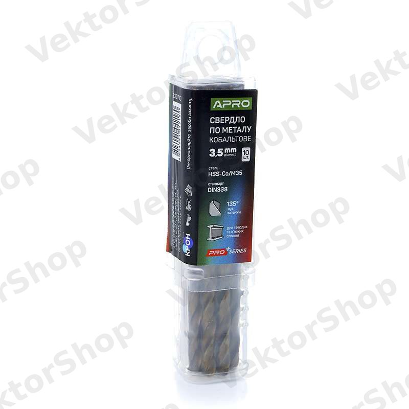 Сверло по металлу кобальтовое HSS-Co/M35 Ø3.5мм (тубус, кратно 10шт) PRO APRO — фото 3