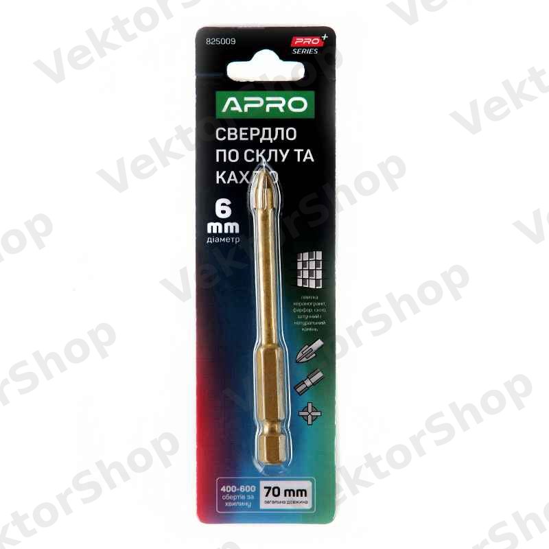 Сверло по стеклу и кафелю 4 грани HEX 6мм PRO APRO — фото 1