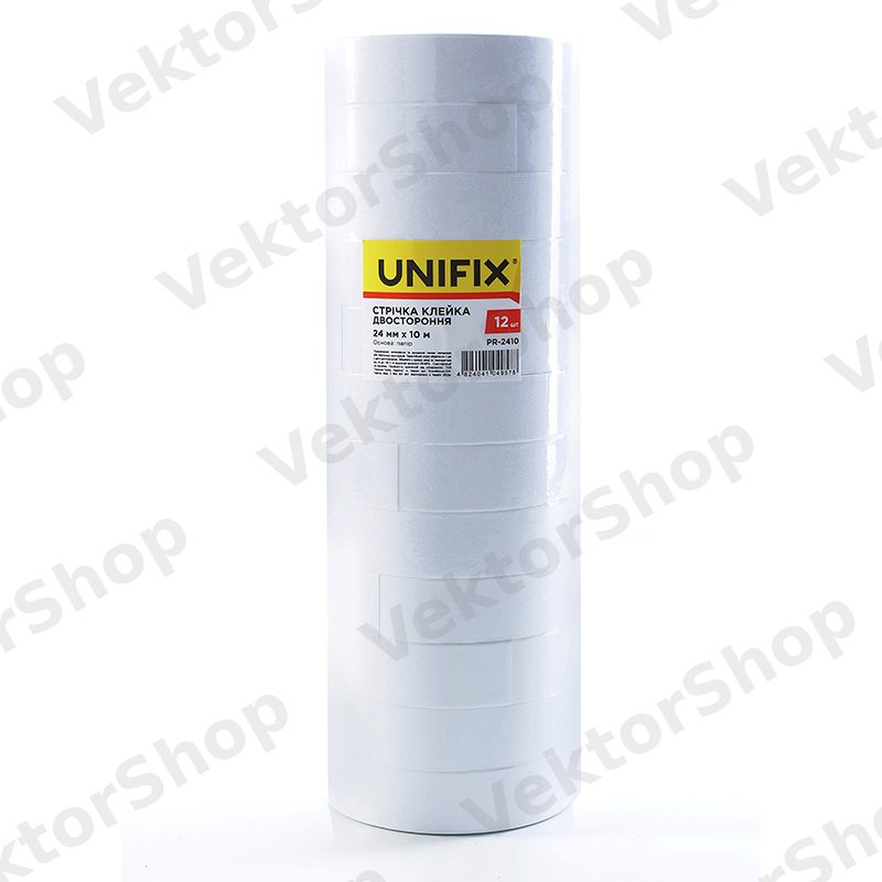 Лента клейкая двухсторонняя на бумажной основе 24мм 10м (туба 12 шт) UNIFIX