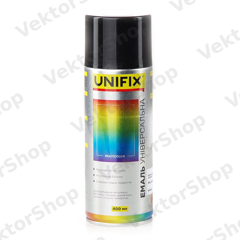 Емаль акрилова універсальна RAL 9005 Чорний гл. 400мл UNIFIX — фото 1