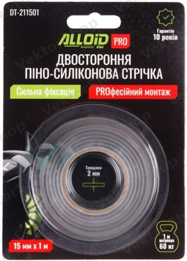 Скотч двухсторонний на пено-силиконовой основе 15мм х 1м сильной фиксации Alloid Pro
