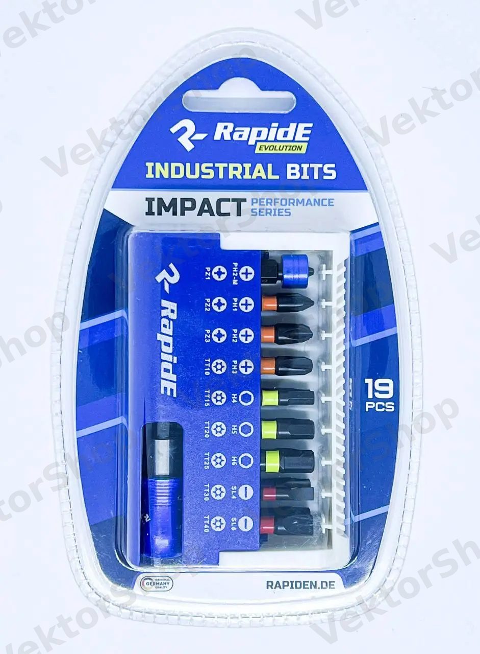 Набір біт RapidE Impact 25mm 19pcs (18шт біт + магнітний біто-тримач 60mm з фіксатором) — фото 1