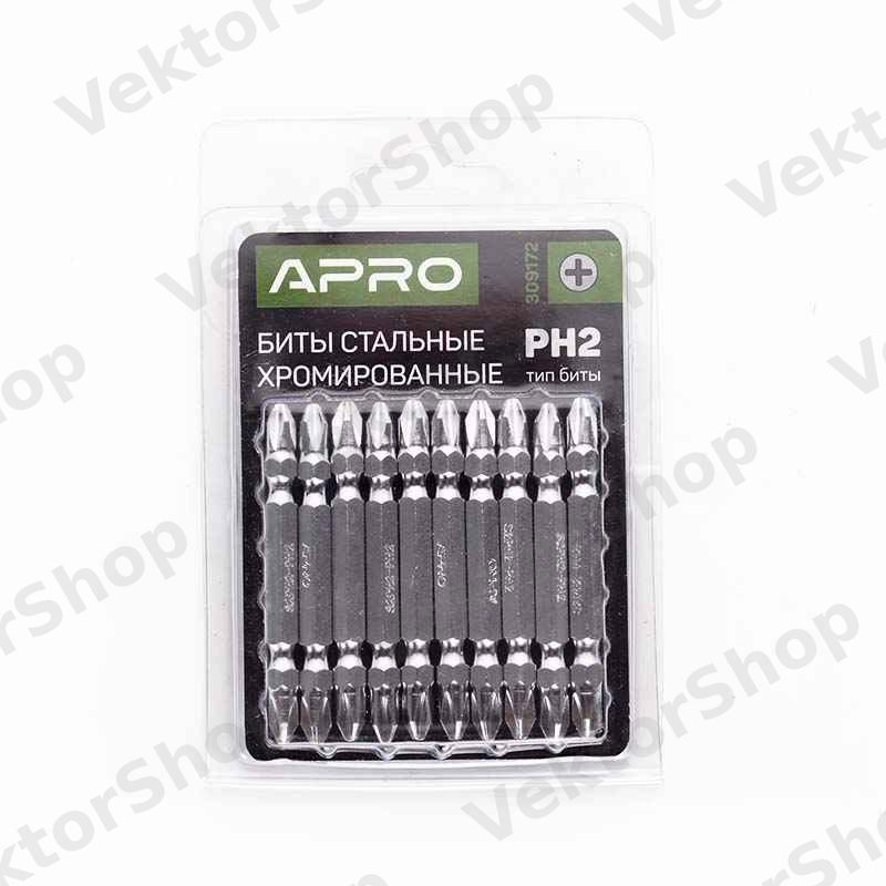 Біта 2-стороння РН2-РН2*65мм хром (10шт/уп) APRO