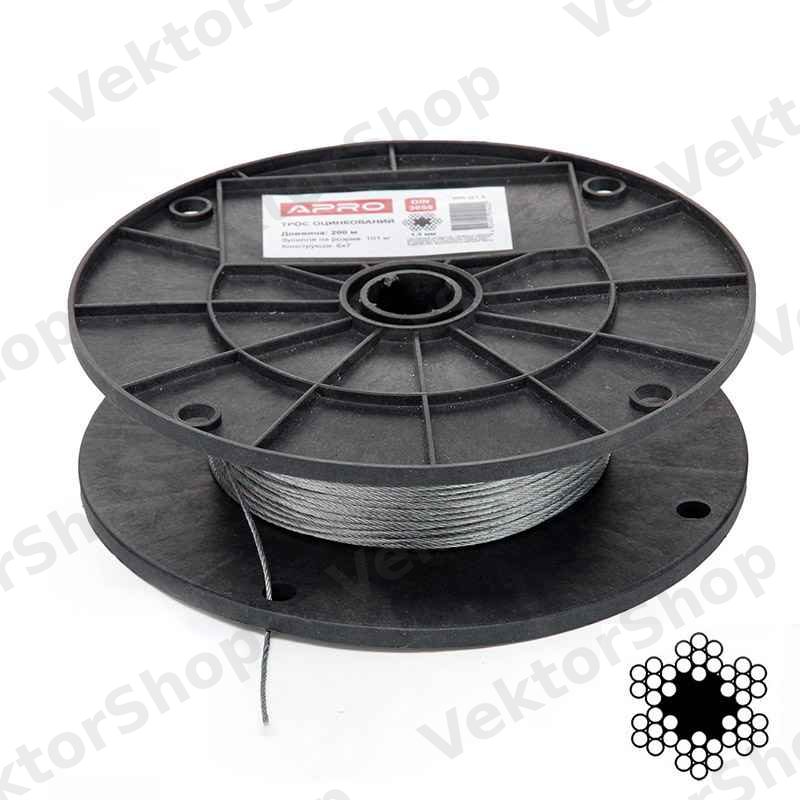 Трос оцинкованный 1мм DIN 3052 (1x7) бухта кратно 200м APRO — фото 2