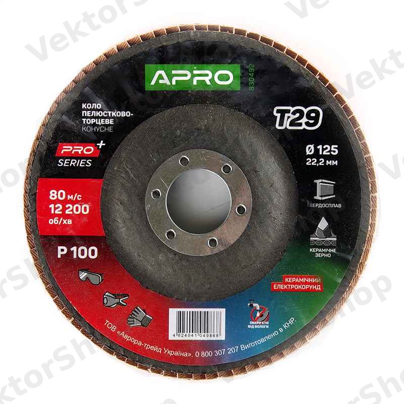 Круг лепестково-торцевой керамический Р100 конус 125х22.2мм (Т29) (КЛТ) APRO PRO — фото 1