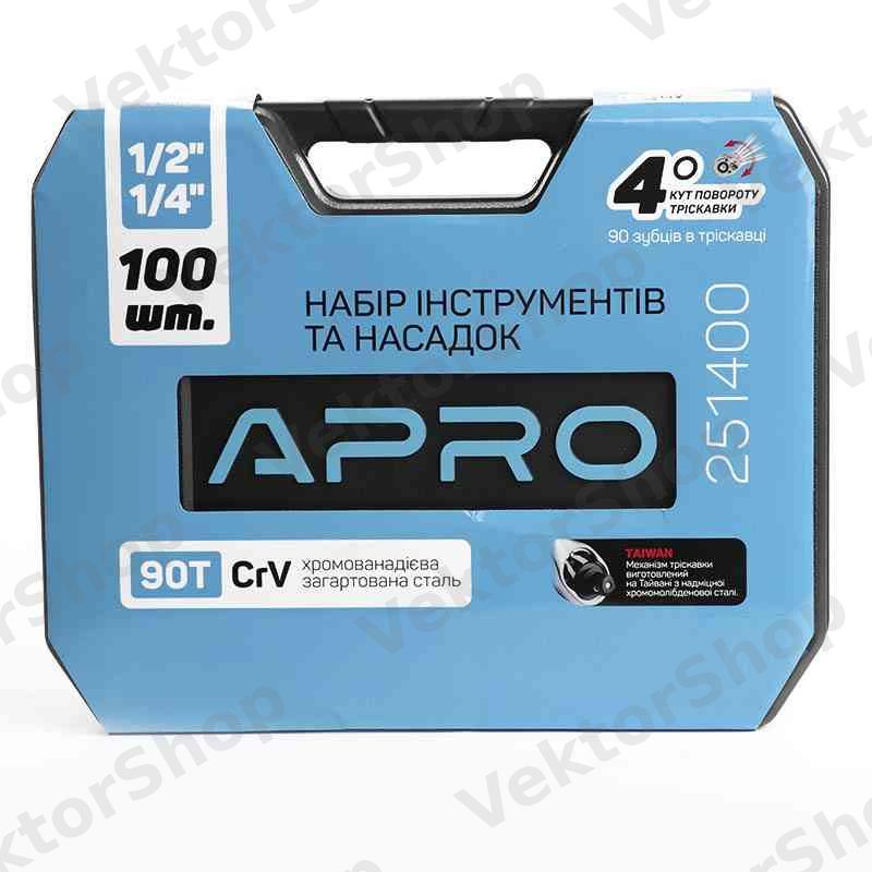 Набір насадок і інструментів CrV ¼, ½ ( 90Т) (100 шт) APRO — фото 2