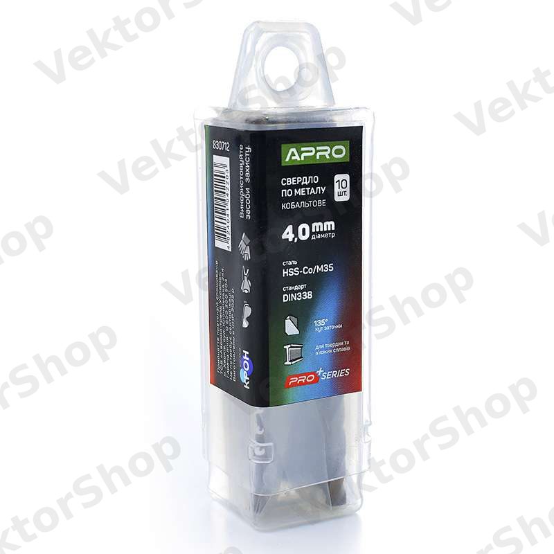 Сверло по металлу кобальтовое HSS-Co/M35 Ø4.0мм (тубус, кратно 10шт) PRO APRO — фото 3