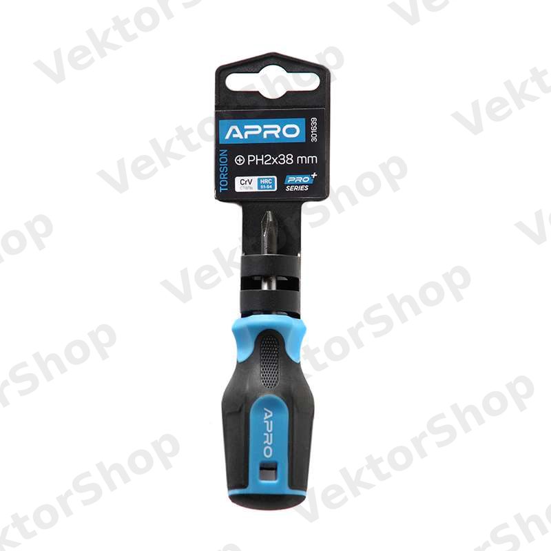 Отвертка крестовая обрезиненная рукоятка CrV PH2x38 (Phillips) APRO — фото 3
