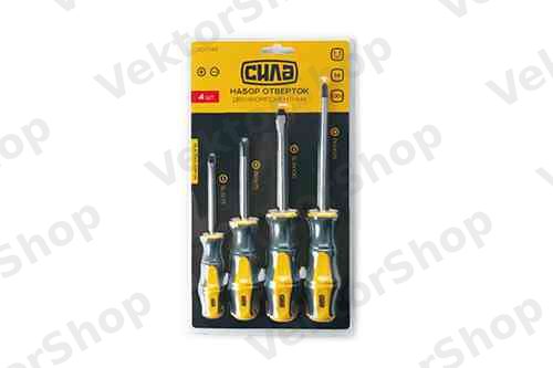 Набір викруток двокомпонентних CrV SL3x75, SL6x100, PH1x75, PH2x125 (4шт) СИЛА