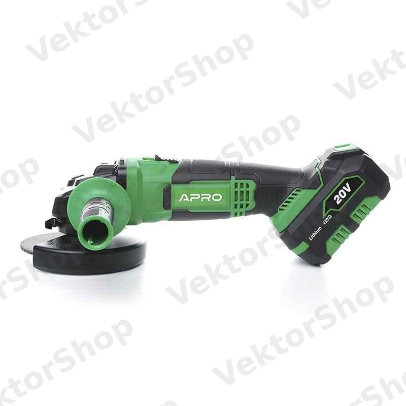 Углошлифовальная машина (болгарка) APRO 20В, 125мм, 4А, 20AG, 1 АКБ, ЗУ, кейс — фото 4