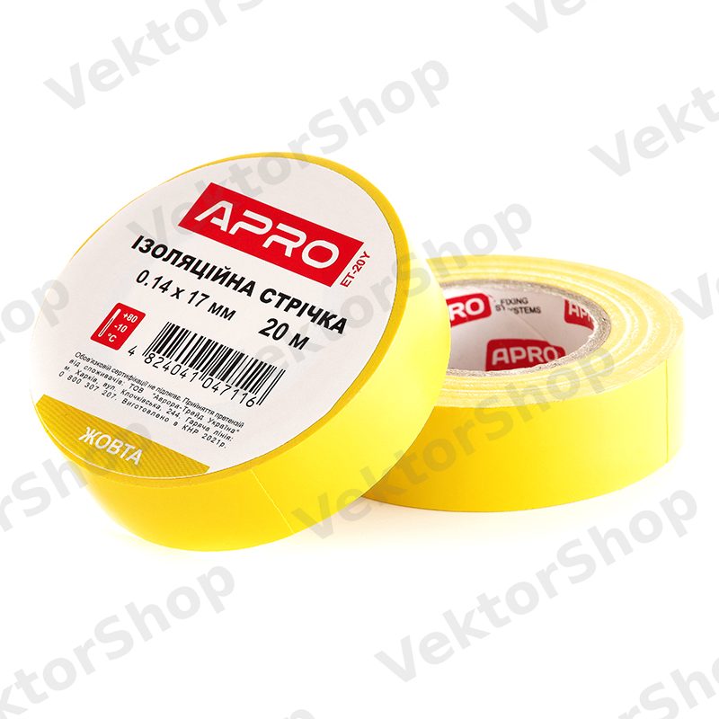 Ізоляційна стрiчка жовта 0.14х17мм 20м (пачка, кратно 10шт) APRO — фото 2