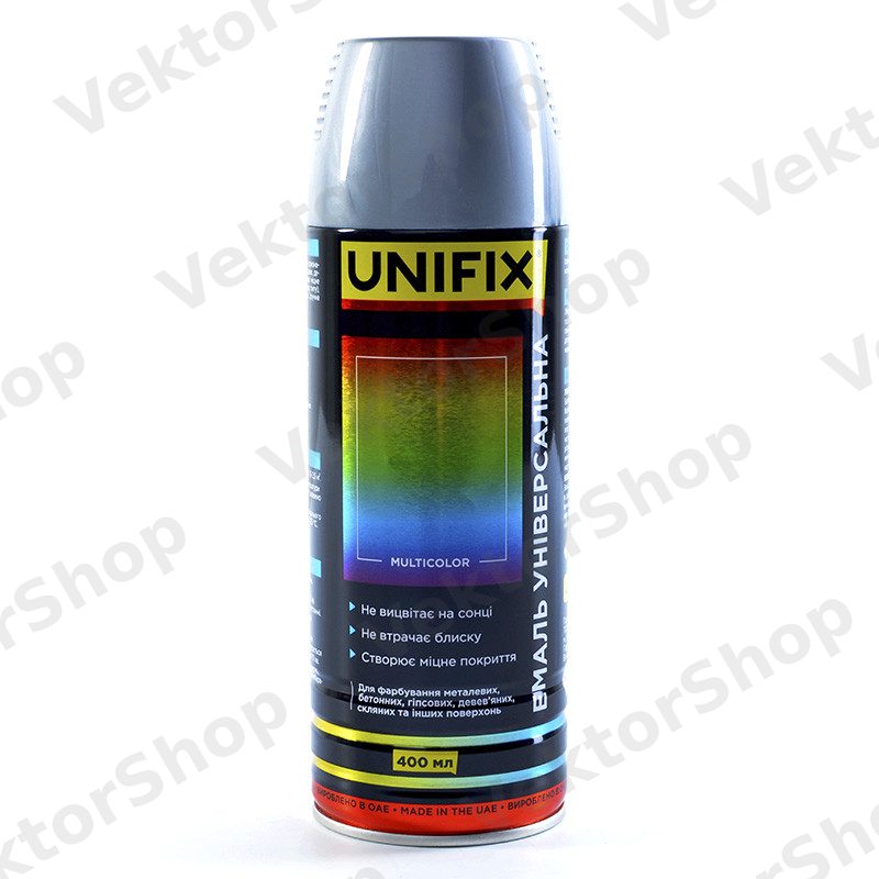 Эмаль универсальная акриловая премиум серебро глянец 400мл UNIFIX — фото 1