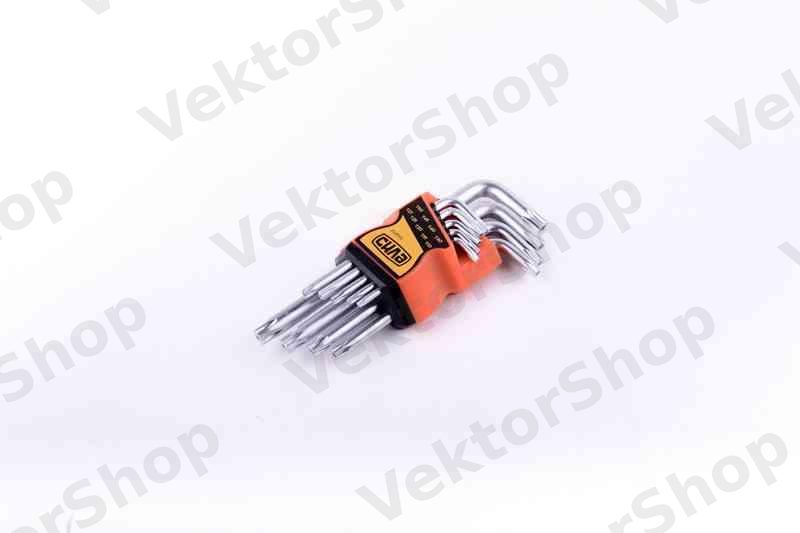 Набір торцевих ключів Torx T10, T15, T20, T25, T27, T30, T40, T45, T50 коротких CrV (9шт) СИЛА — фото 2