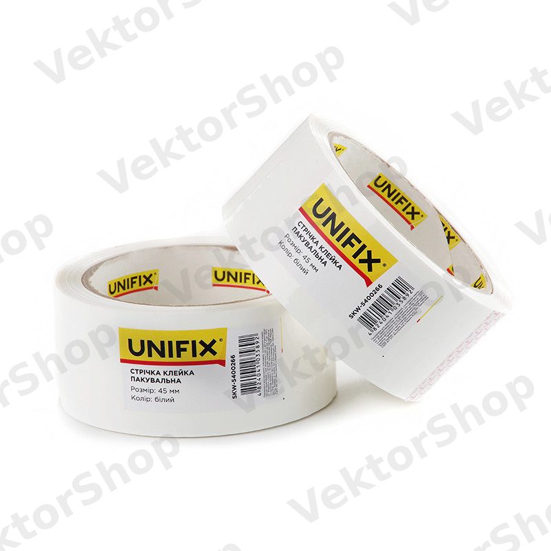Лента клейкая упаковочная белая 45мм 200 SKW-5400266 UNIFIX