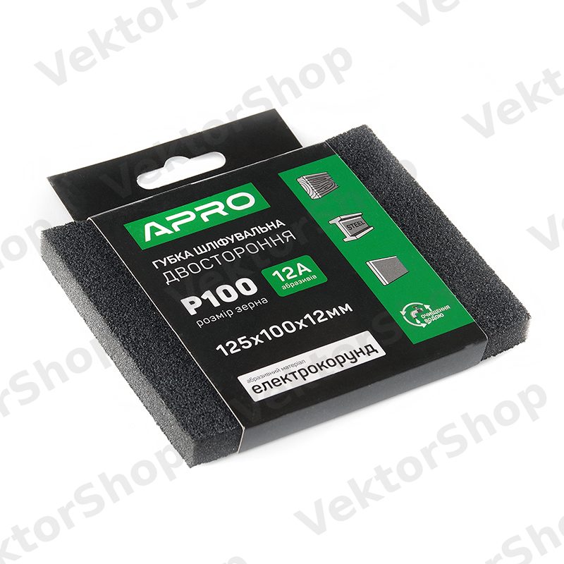 Губка шлифовальная двухсторонняя Р100 125х100х12мм APRO — фото 2