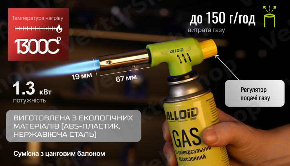 Горелка газовая с керамическим соплом 22 мм поворот 360 градусов Alloid Pro FG-7011 — фото 8