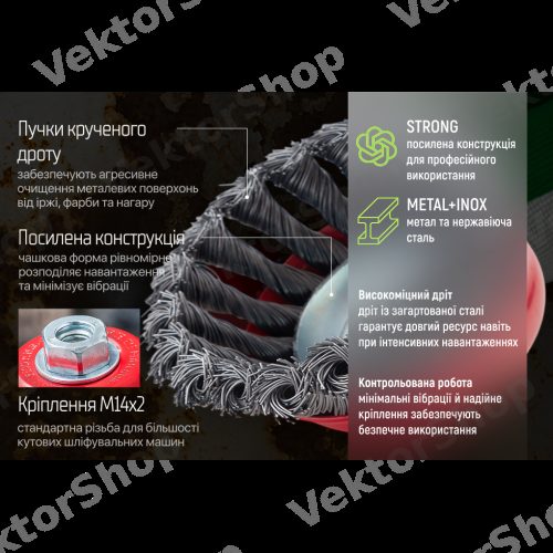 Щетка торцевая "пучки витой проволоки" 90мм, М14х2 Alloid — фото 5