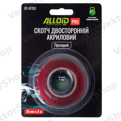 Скотч двухсторонний 15мм х 2м, прозрачный 1мм, (блистер) Alloid Pro — фото 3