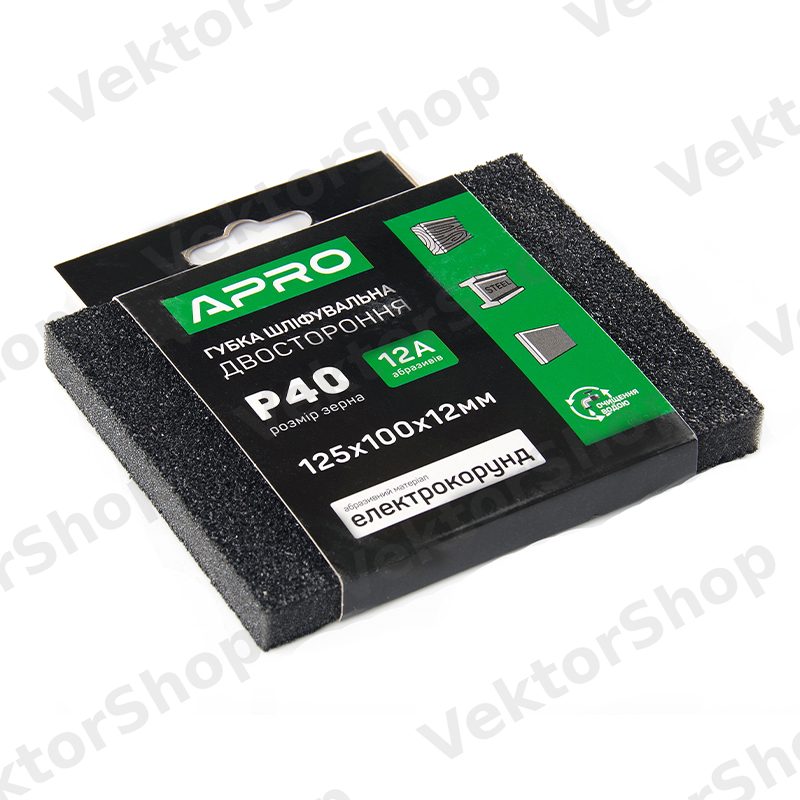 Губка шлифовальная двухсторонняя Р40 125х100х12мм APRO — фото 2