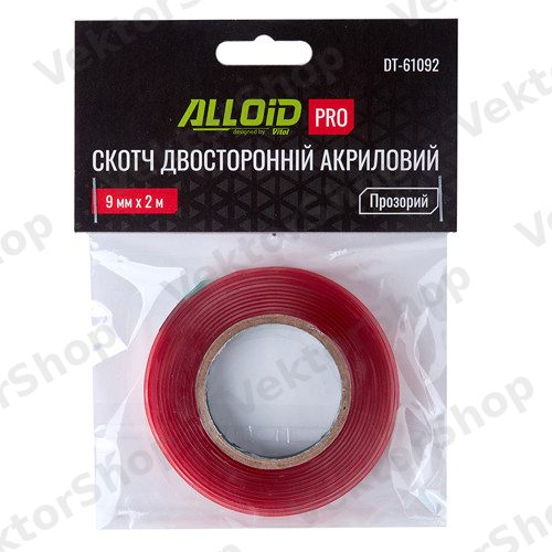 Скотч двухсторонний 9мм х 2м, прозрачный 1мм, (пакет) Alloid Pro — фото 3
