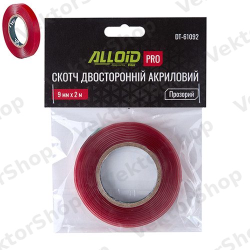 Скотч двухсторонний 9мм х 2м, прозрачный 1мм, (пакет) Alloid Pro — фото 2