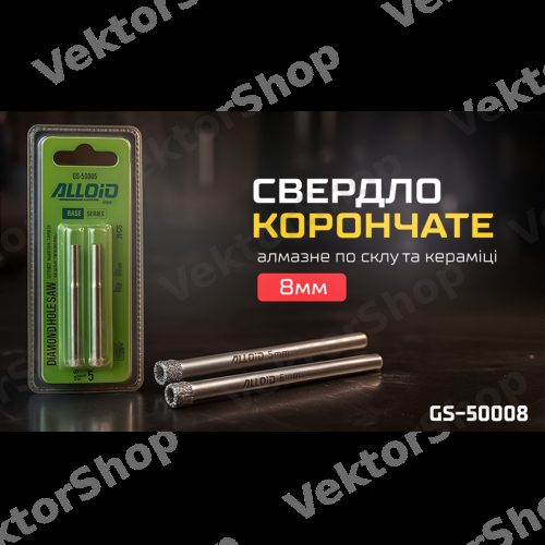 Свердло корончате алмазне по склу та кераміці 8мм (2шт) Alloid Base — фото 3