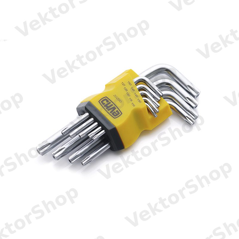 Набор торцевых ключей Torx T10, T15, T20, T25, T27, T30, T40, T45, T50 коротких CrV (9шт) СИЛА — фото 2