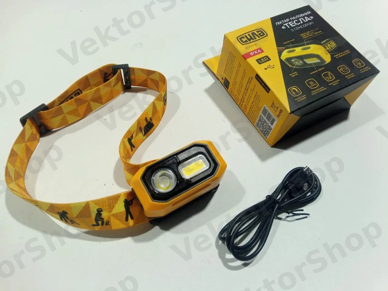 LED фонарь налобный (аккумулятор Li-ion 3.7V 1450 мАч ) с сенсором Тесла СИЛА — фото 3