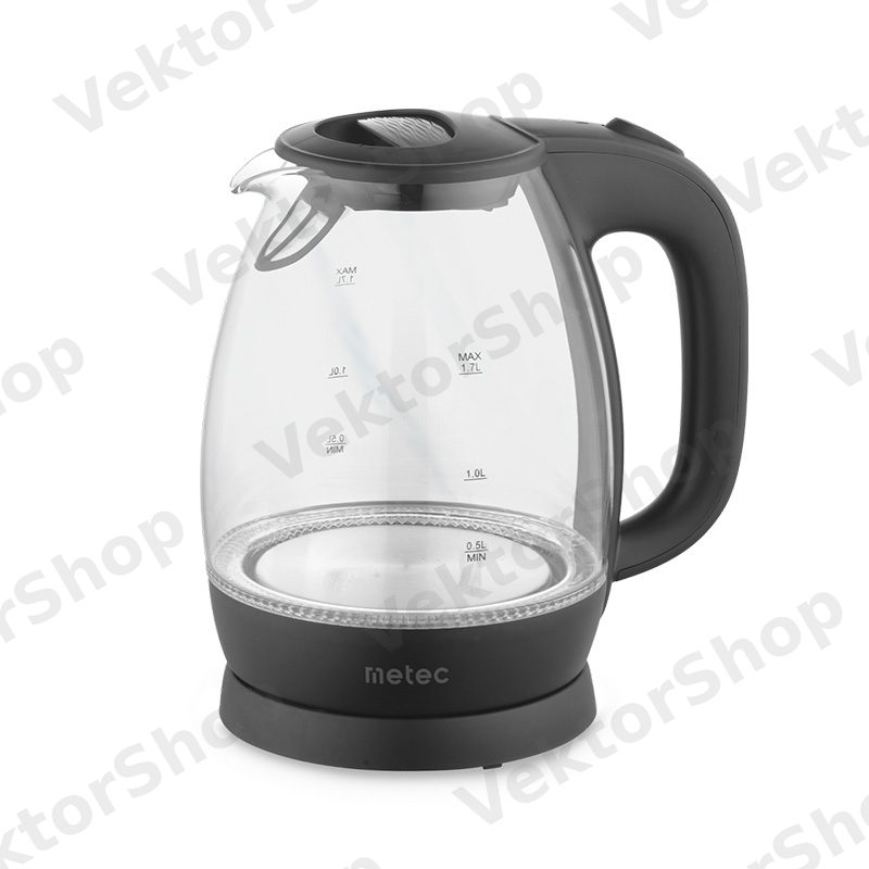 Електрочайник EK-03GB 1.7л, 1850-2200Вт, корпус стекло, чорний Metec — фото 2