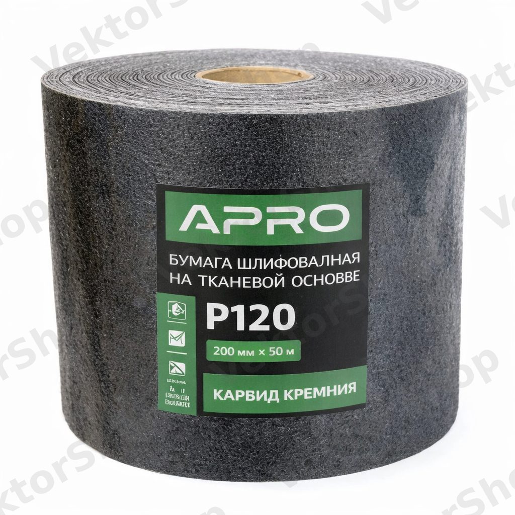 Бумага шлифовальный тканевый рулон (карбид кремния) 200мм*50м P120 APRO — фото 3