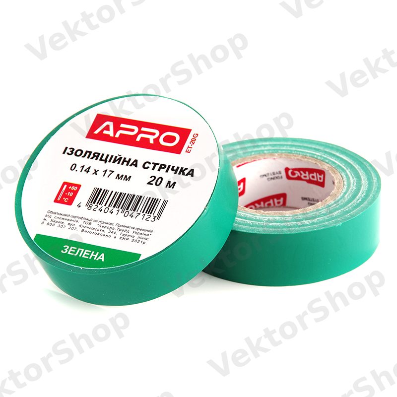 Ізоляційна стрiчка зелена 0.14х17мм 20м (пачка, кратно 10шт) APRO — фото 3