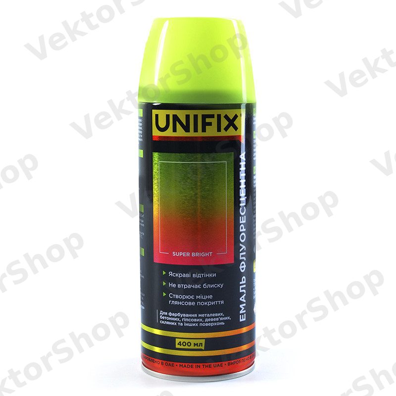 Емаль флуоресцентна акрилова жовтий преміум 400мл UNIFIX — фото 1