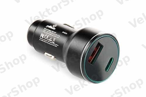 Автомобильное зарядное устройство USB/Tipe-C (12/24V - 5V 3A) черное с подсветкой 12 Atelie — фото 2