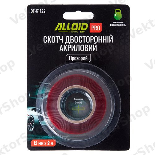 Скотч двухсторонний 12мм х 2м, прозрачный 1мм, (блистер) Alloid Pro — фото 3