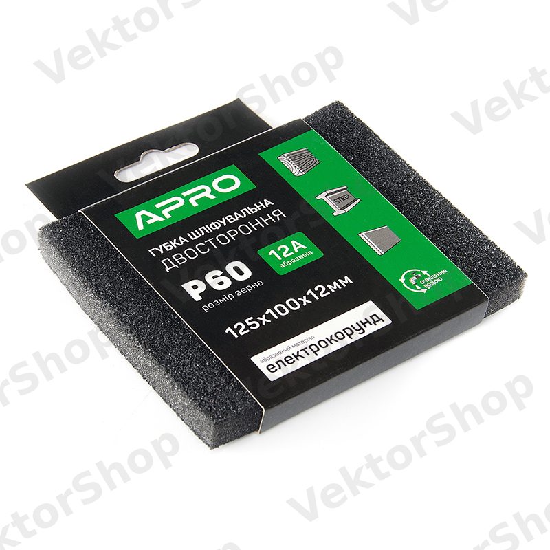 Губка шлифовальная двухсторонняя Р60 125х100х12мм APRO — фото 2